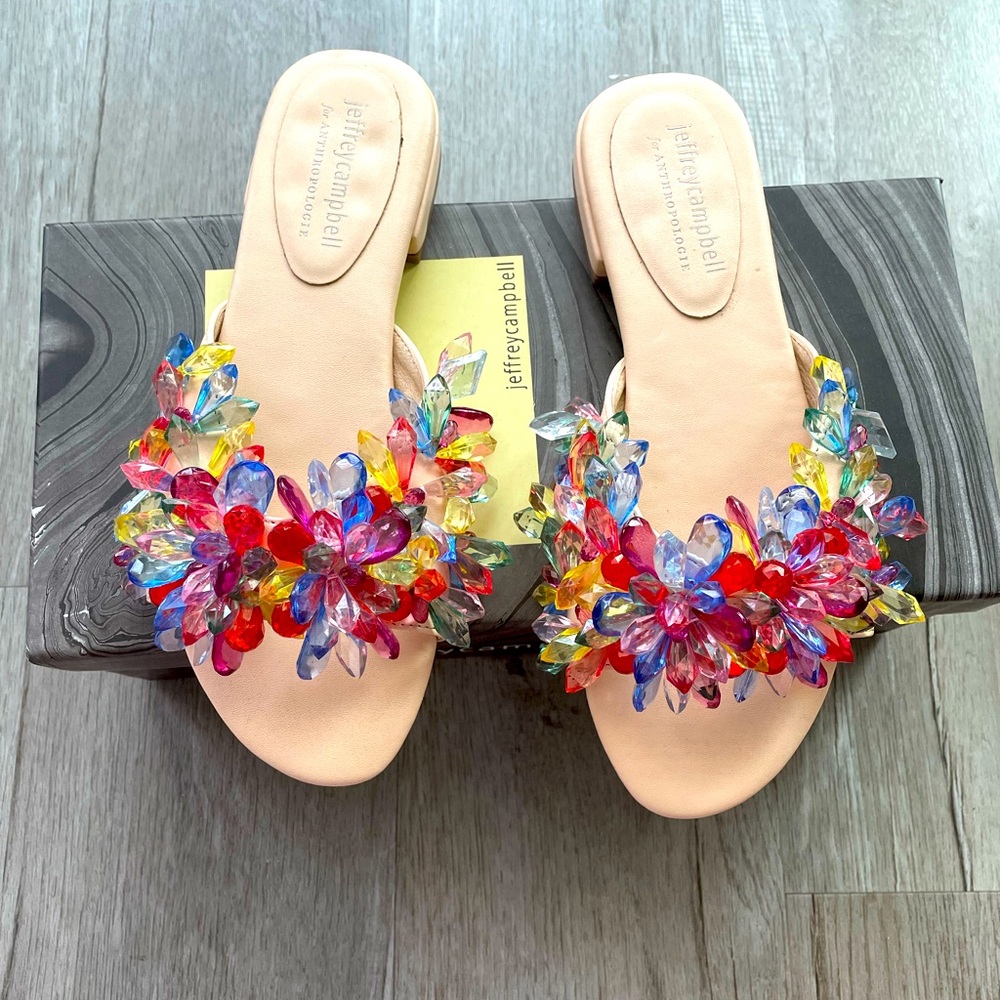 Jeffrey Campbell Glimmer Slide Sandals in Natural Pastel Multi - Picture 2 of 13